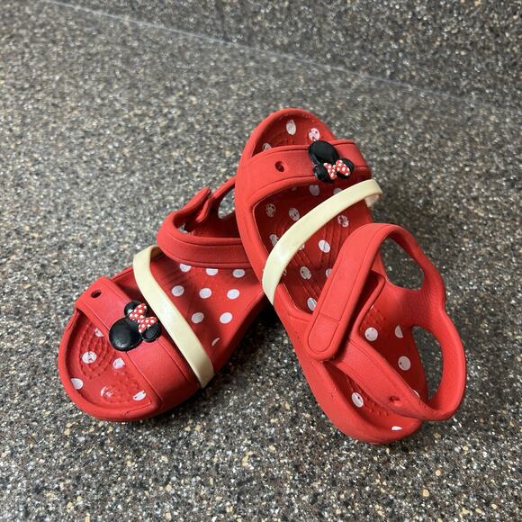 Crocs Toddler Little Girl 8 Red/Ivory Minnie Mouse Ankle Strap Sling Back Sandal - Picture 2 of 10